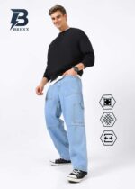 BREXX Baggy Fit Relaxed Cargo Jeans Signature Ice Blue Relaxed-Fit Denim