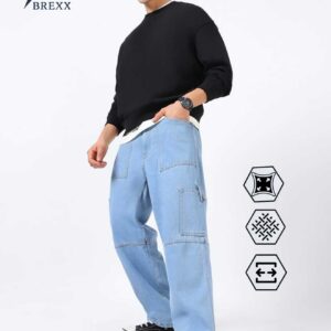 BREXX Baggy Fit Relaxed Cargo Jeans Signature Ice Blue Relaxed-Fit Denim