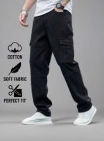 N Club Men's Black Baggy Cargo Jeans Relaxed Fit Streetwear Denim