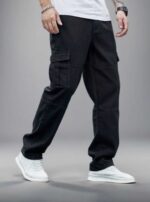 N Club Men's Black Baggy Cargo Jeans Relaxed Fit Streetwear Denim - Image 5