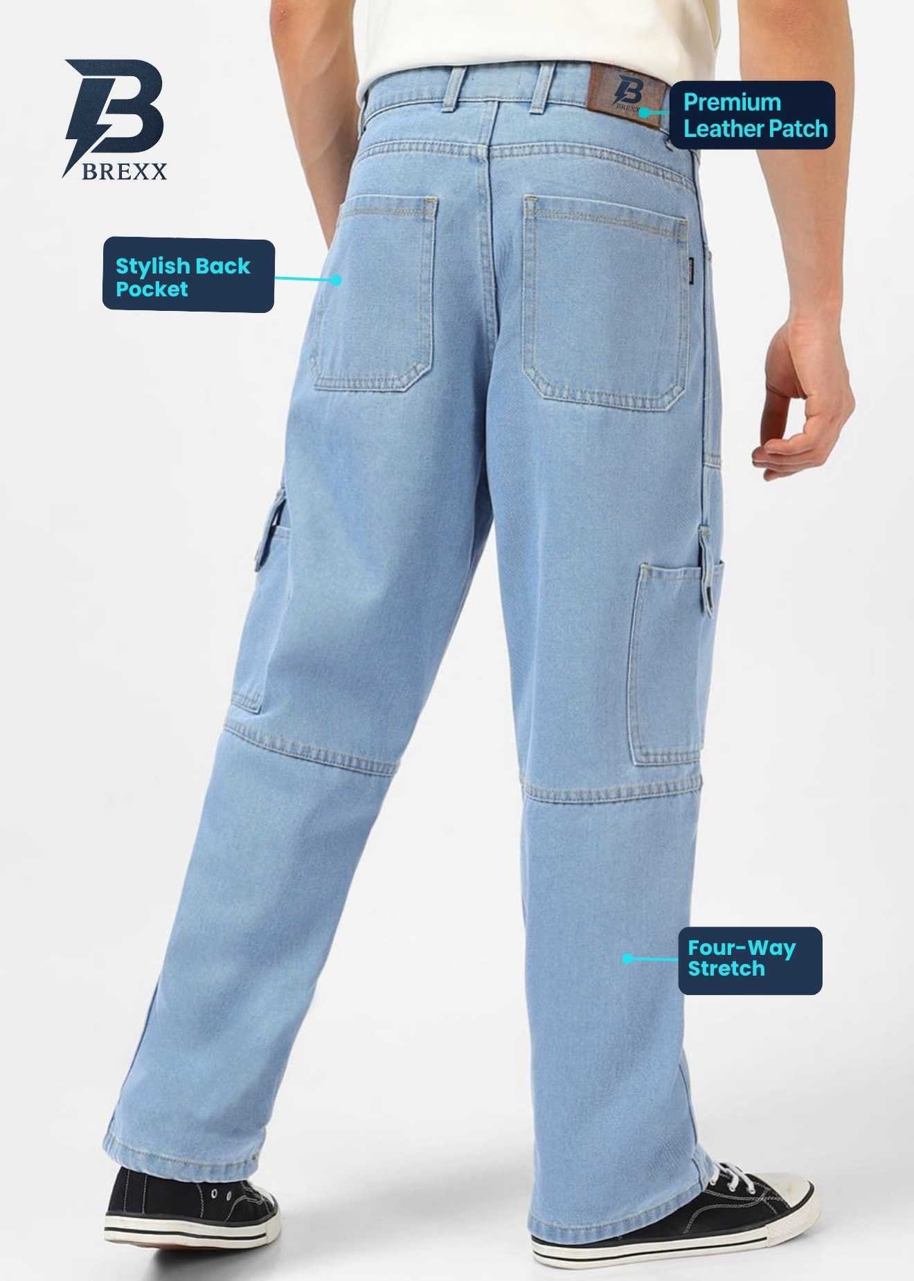 BREXX Baggy Fit Relaxed Cargo Jeans Signature Ice Blue Relaxed-Fit