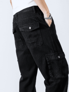 N Club Men’s Black Relaxed Fit Cargo Jeans with Utility Pockets - Image 2