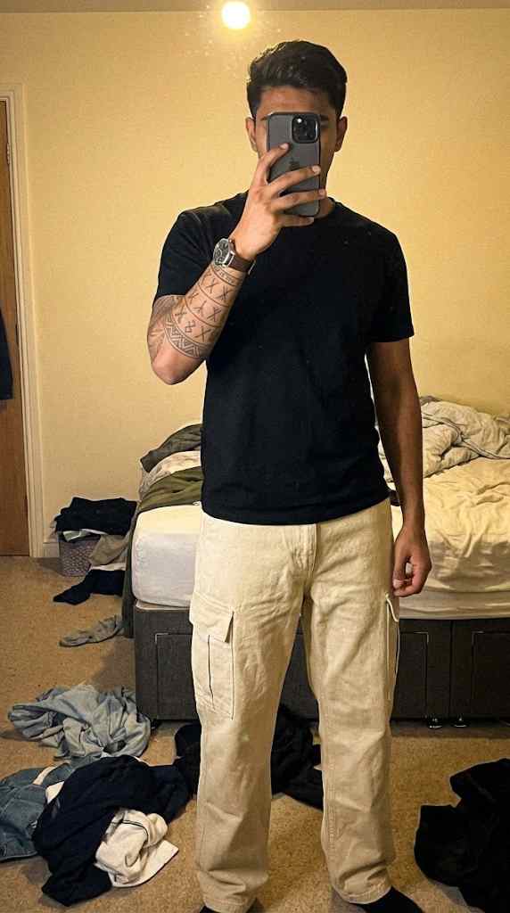 Back view of Beige Cotton Twill Cargos