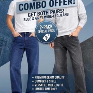 BREXX Essential 2-Pack Wide-Leg Denim Bundle - Relaxed Fit Blue & Vintage Grey Jeans