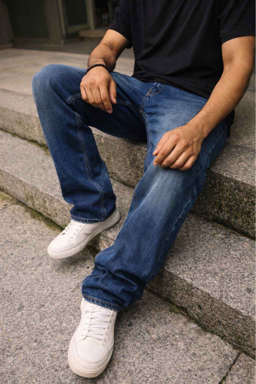 Mens Blue Whisker Wash Denim Detail