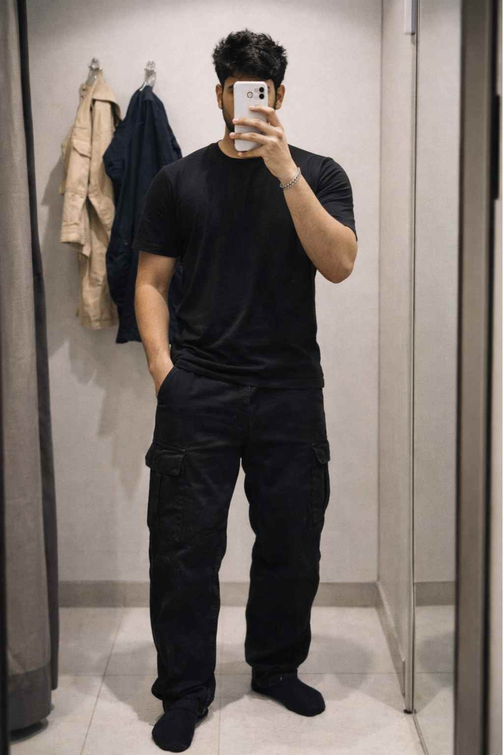 Side Profile Black Cargo Trousers