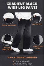 BRAXX Men’s Premium Gradient Black Wide-Leg Pants | Urban Streetwear Relaxed Fit Trousers - Image 3