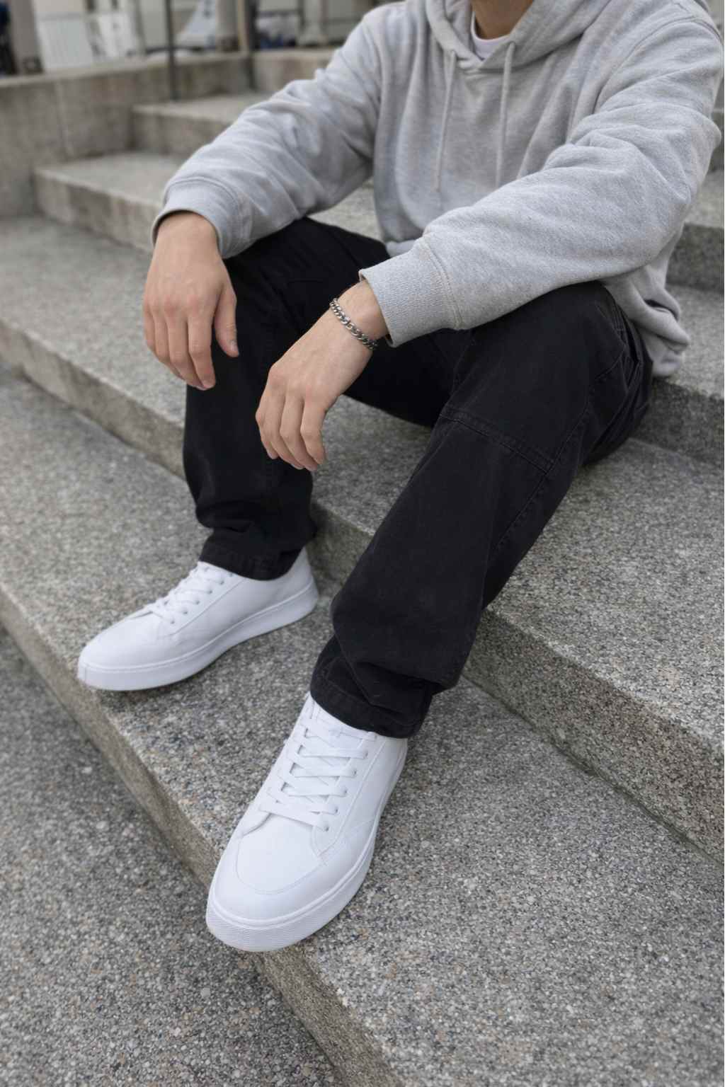 Stylish Black Cargo Pants Sitting