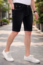 Brexx 'Nightfall' Premium Black Denim Shorts with Contrast Stitching