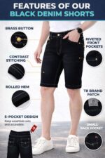 Brexx 'Nightfall' Premium Black Denim Shorts with Contrast Stitching - Image 7